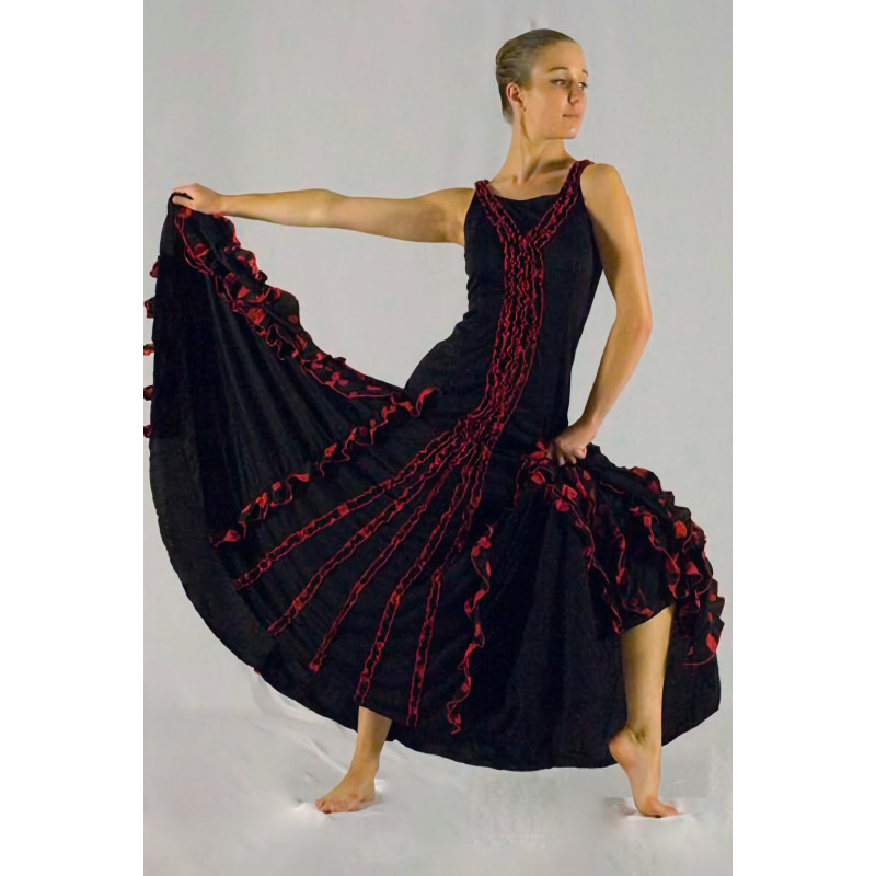 GRL27B - Robe flamenco noire avec motifs rouges GRL27B - Robe flamenco noire avec motifs rouges