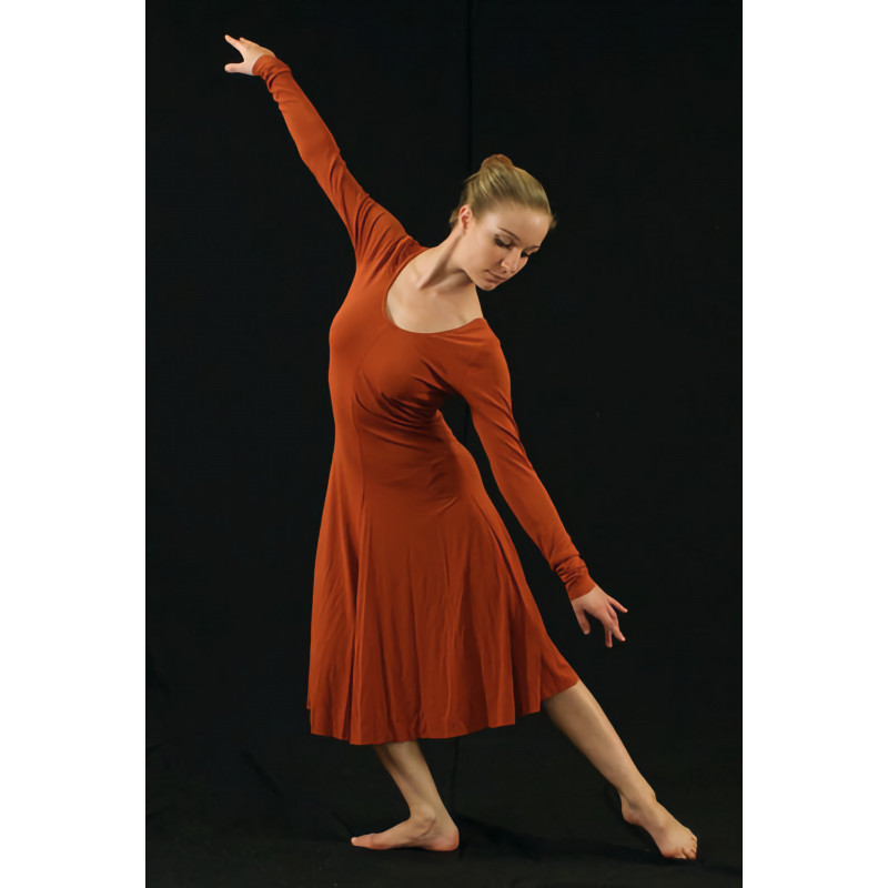 GRL22B - Robe à manches en lycra couleur rouille GRL22B - Robe à manches en lycra couleur rouille