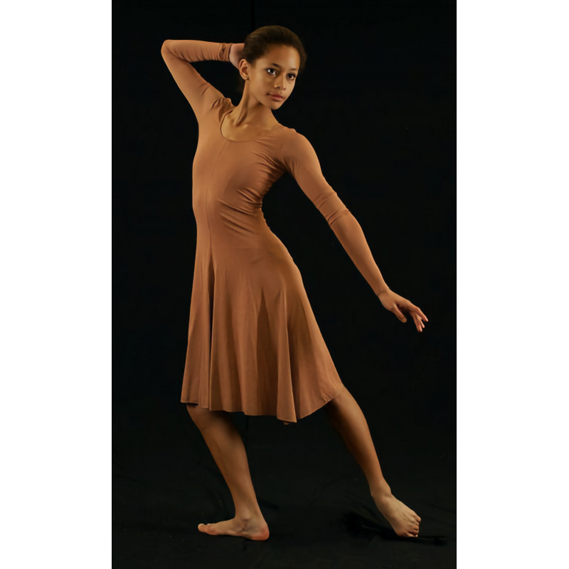 GRL22C - Robe à manches en lycra marron glacé GRL22C - Robe à manches en lycra marron glacé