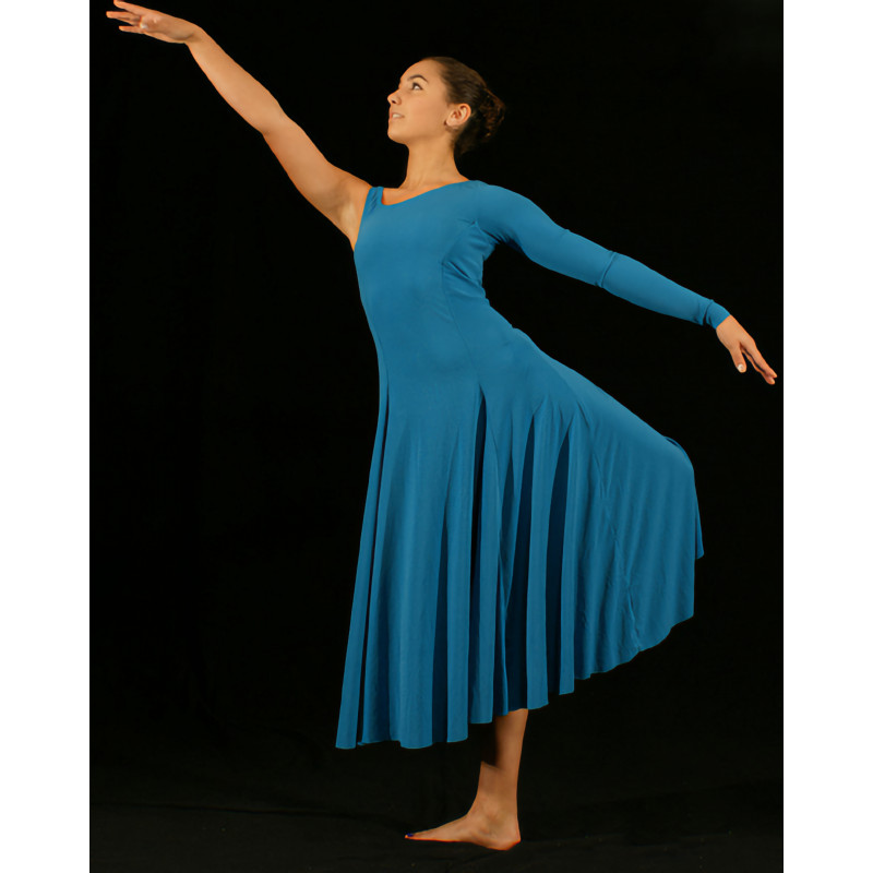 GRL10C - Robe longue 6 pans bleu une manche GRL10C - Robe longue 6 pans bleu une manche