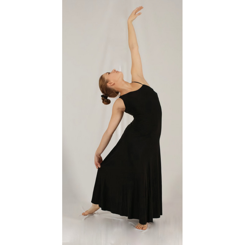 GRL7C - Robe lycra noire une fine et une large bretelle GRL7C - Robe lycra noire une fine et une large bretelle