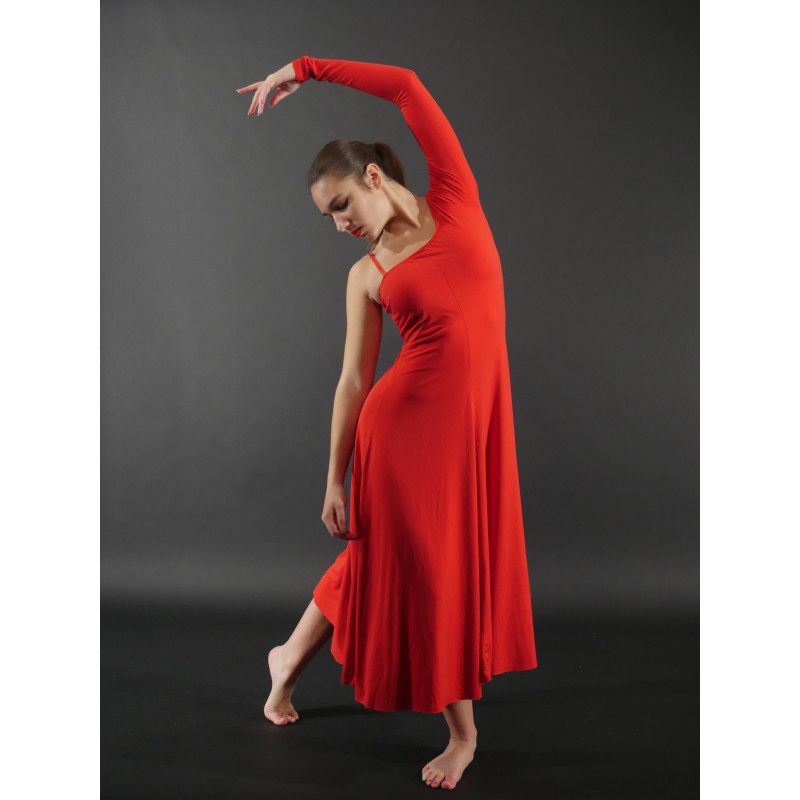 GRL10A - Robe longue 4 pans rouge une manche GRL10A - Robe longue 4 pans rouge une manche