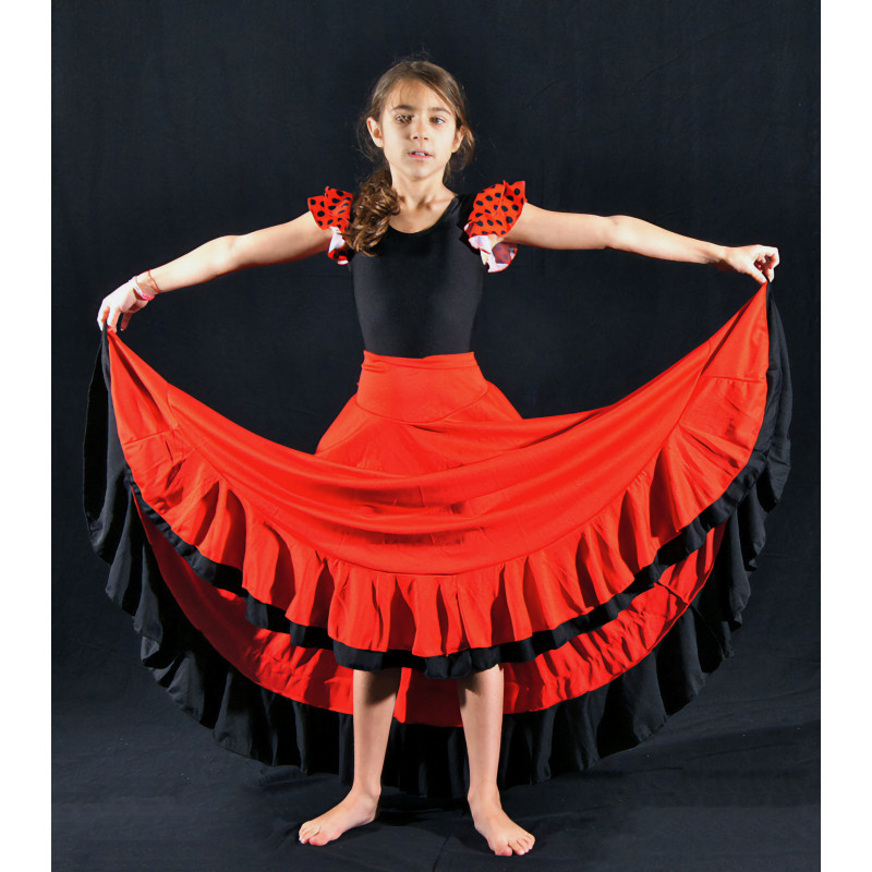 MJL2 - Jupe longue Flamenco avec liseré noir MJL2 - Jupe longue Flamenco avec liseré noir