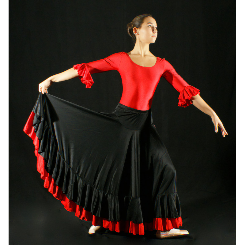 MJL2BIS - Jupe longue Flamenco noir à volants rouge MJL2BIS - Jupe longue Flamenco noir à volants rouge