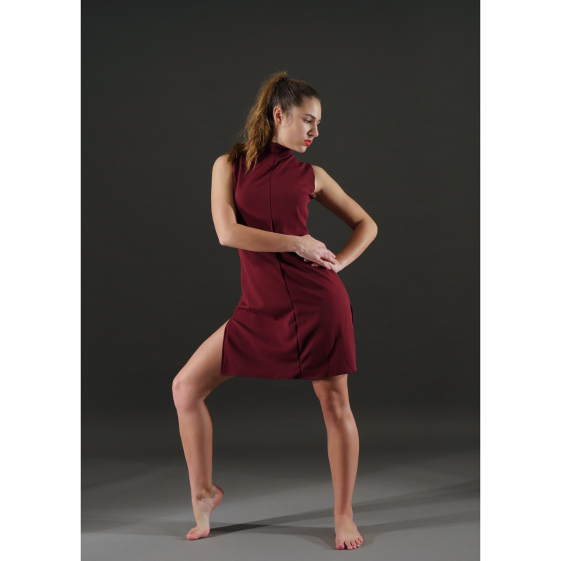 GRC7G - Robe col mao courte bordeaux GRC7G - Robe col mao courte bordeaux