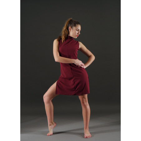 GRC7G - Robe col mao courte bordeaux
