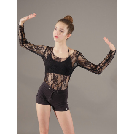 GH42 - Haut noir en dentelle à manches longues