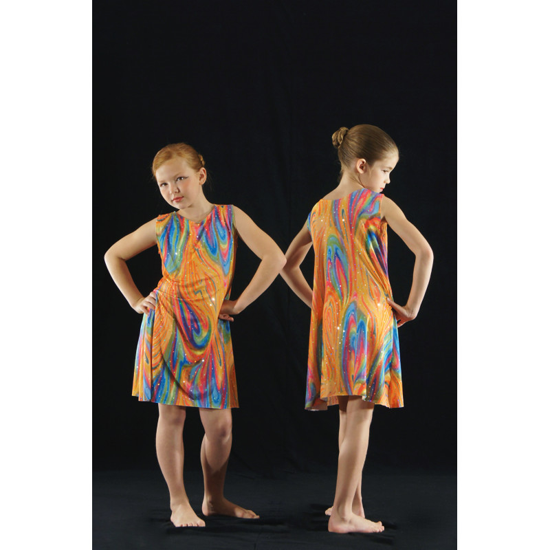 PR34 - Robe trapèze bariolée à paillettes