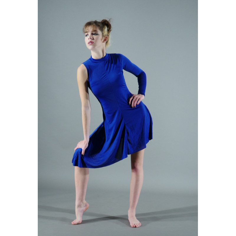GR29 - Robe asymétrique col mao bleu royal GR29 - Robe asymétrique col mao bleu royal