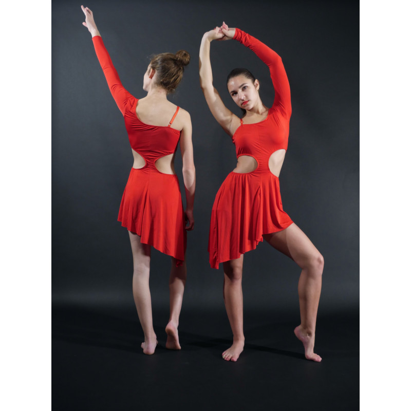 GR26 - Robe asymétrique rouge avec shorty GR26 - Robe asymétrique rouge avec shorty